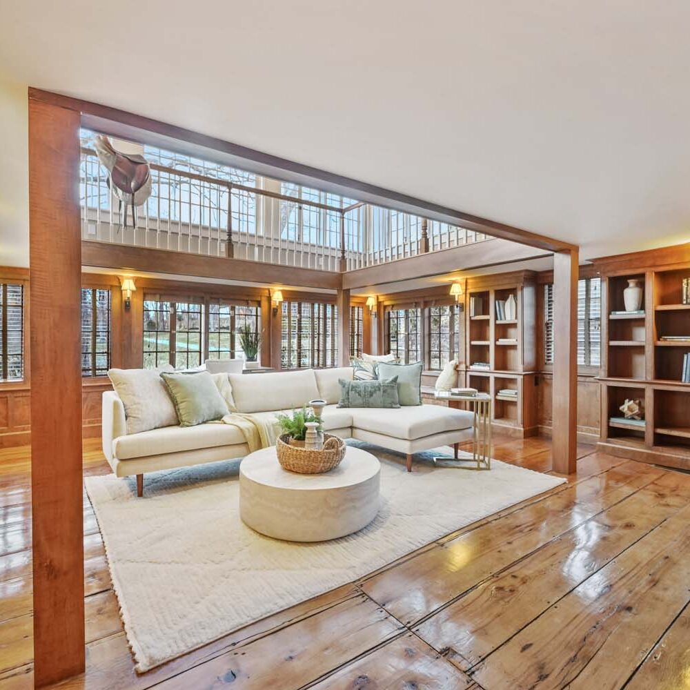 Modern Classic Farmhouse Library Mezzanine Loft Ceiling